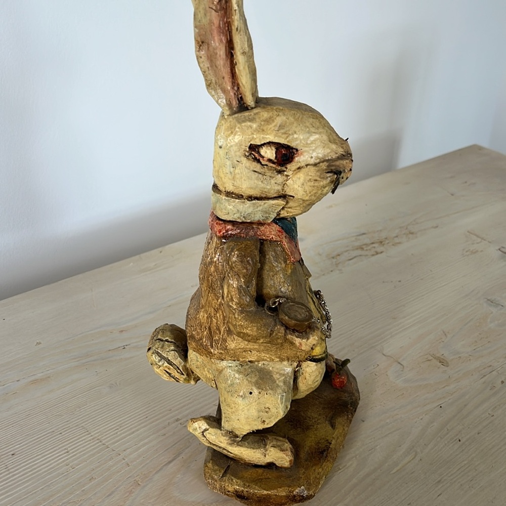 Vintage 2004 handmade White Rabbit Alice in Wonderland wooden figurine folk art - Picture 13 of 13